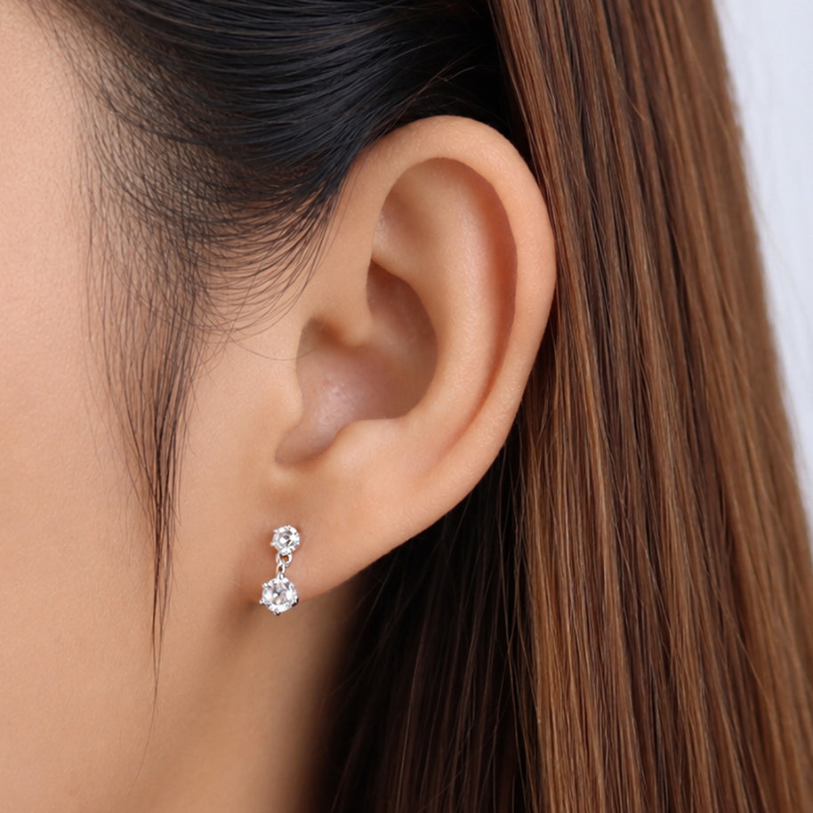 Double CZ Drop Stud Earring STS-7681