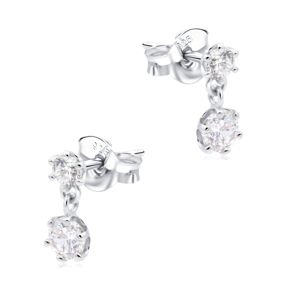 Double CZ Drop Stud Earring STS-7681