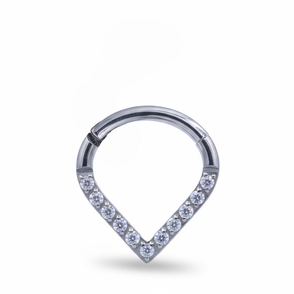Titanium Hinged Clicker PavÃ© V-Shaped TCK-003