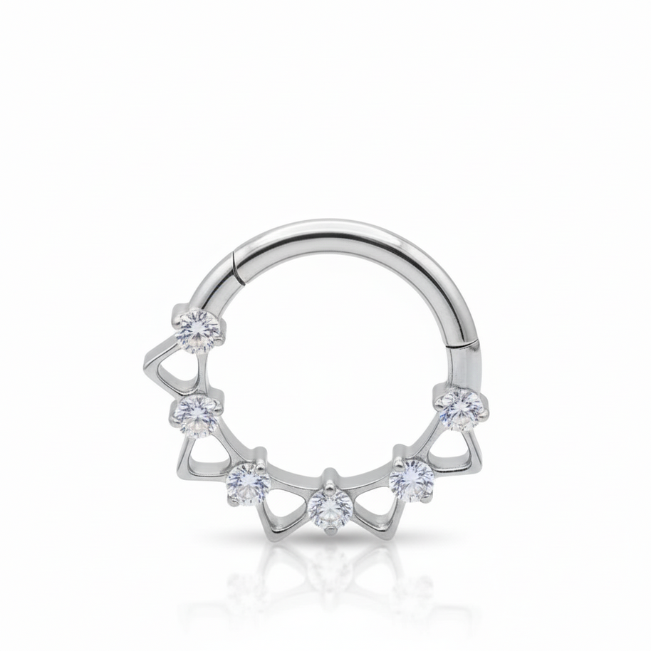 Titanium CZ Crown Clicker Hoop TCK-007