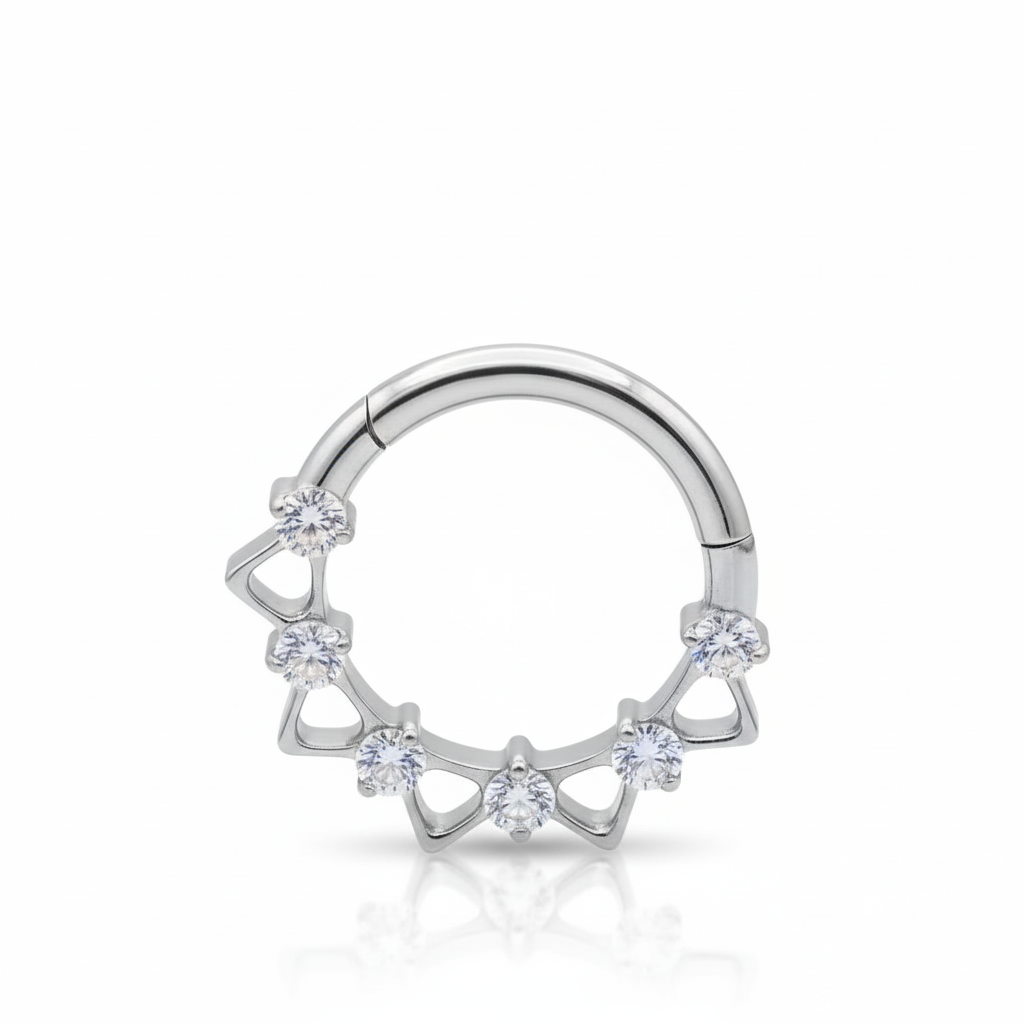 Titanium CZ Crown Clicker Hoop TCK-007