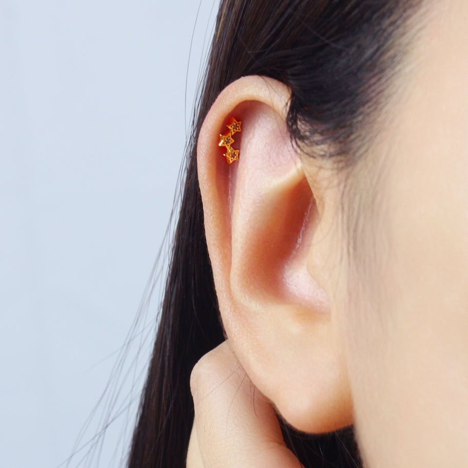 Tri-Star Crystal Glow Ear Piercing TIP-3656