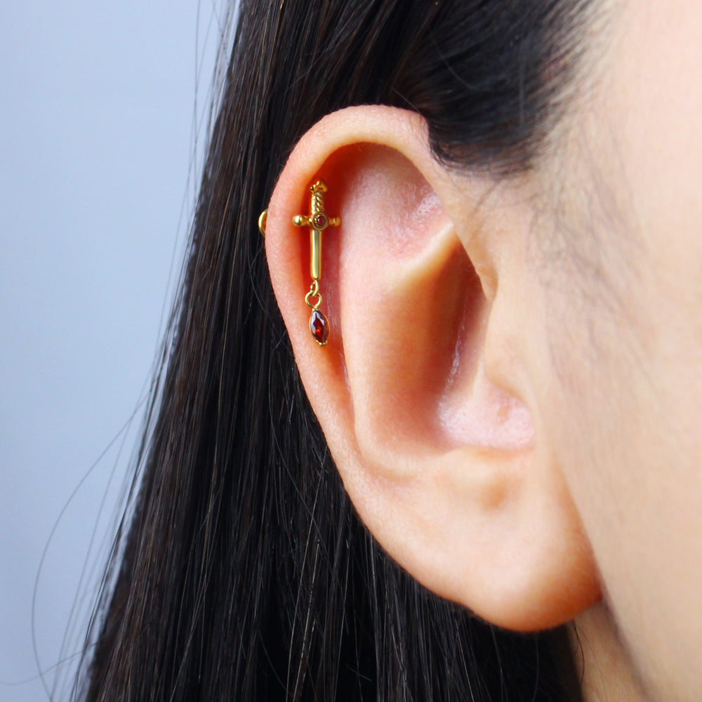 Titanium Red Crystal Helix Ear Piercing TLBP-011