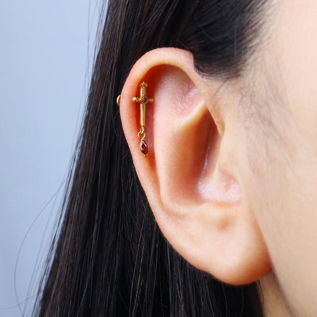 Titanium Red Crystal Helix Ear Piercing TLB-011