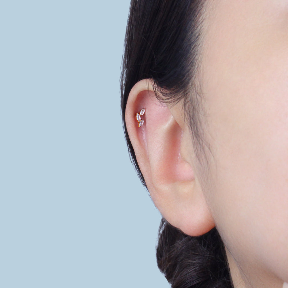Titanium Triple Crystal Leaf Helix Ear Piercing TLBP-013