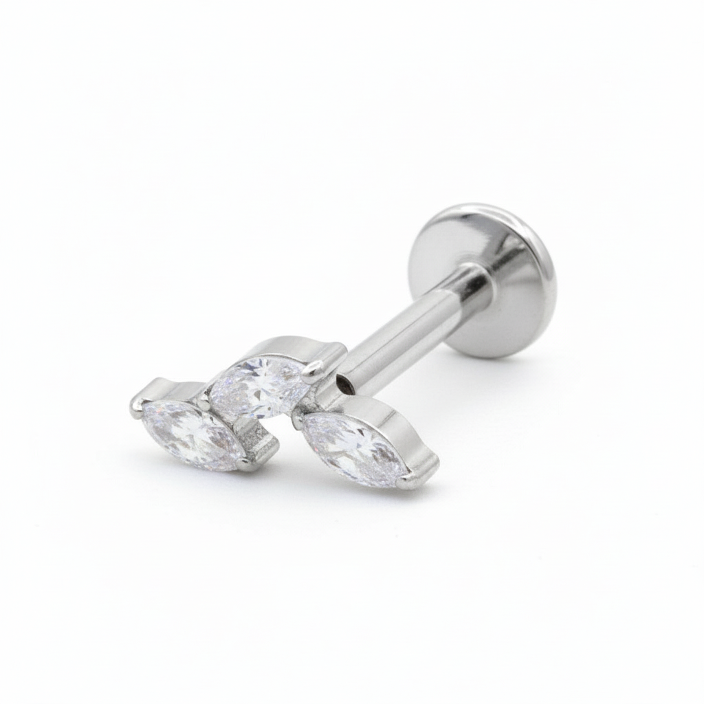 Titanium Triple Crystal Leaf Helix Ear Piercing TLBP-013