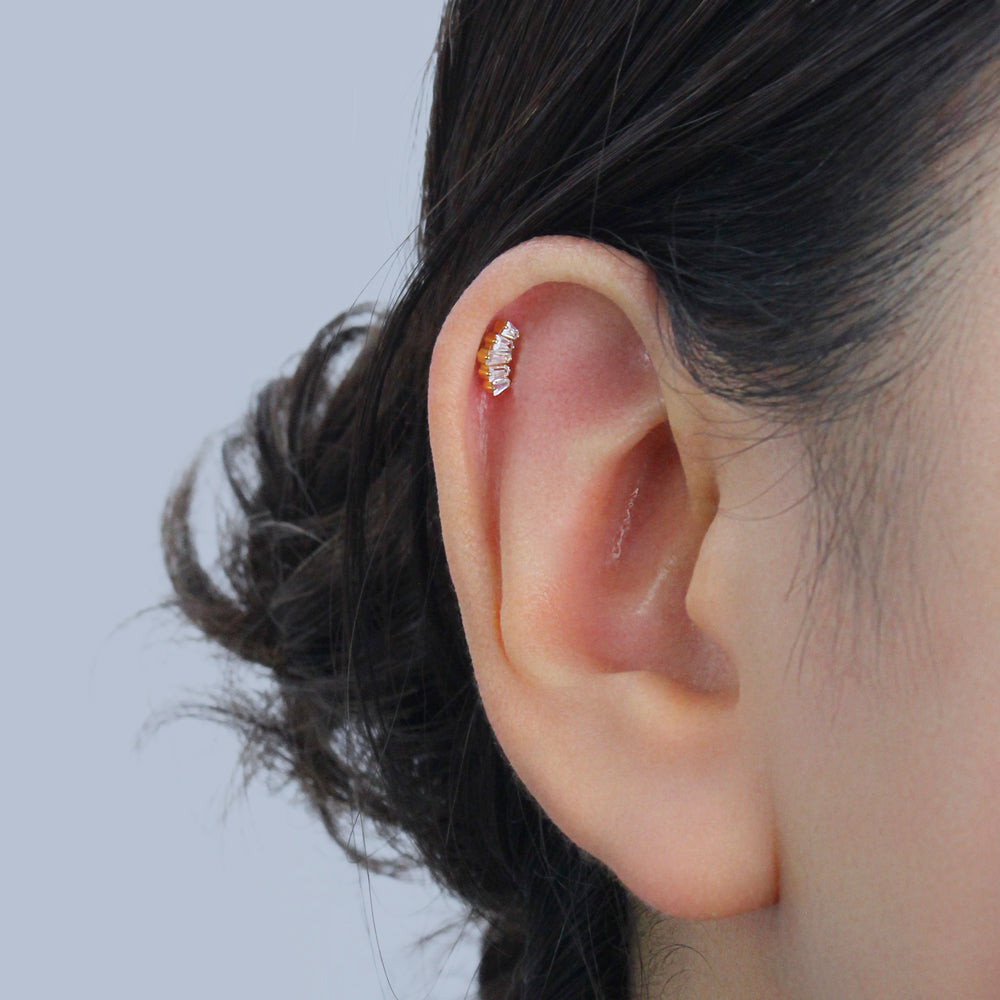 Titanium Baguette Crystal Helix Ear Piercing TLBP-016