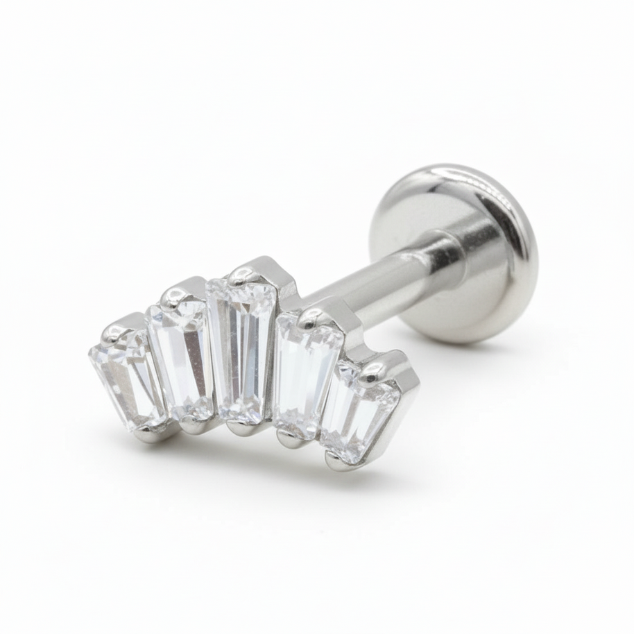 Titanium Baguette Crystal Helix Ear Piercing TLB-016