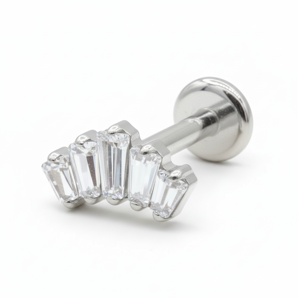 Titanium Baguette Crystal Helix Ear Piercing TLB-016