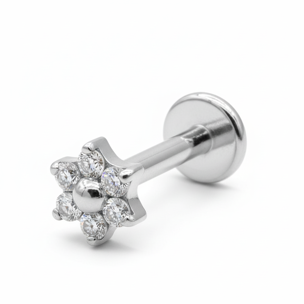 Titanium CZ Flower Helix Ear Piercing TLBP-020