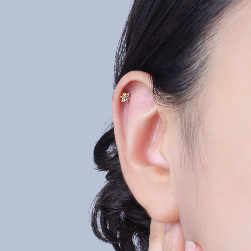 Titanium Crystal Flower Helix Ear Piercing TLBP-025