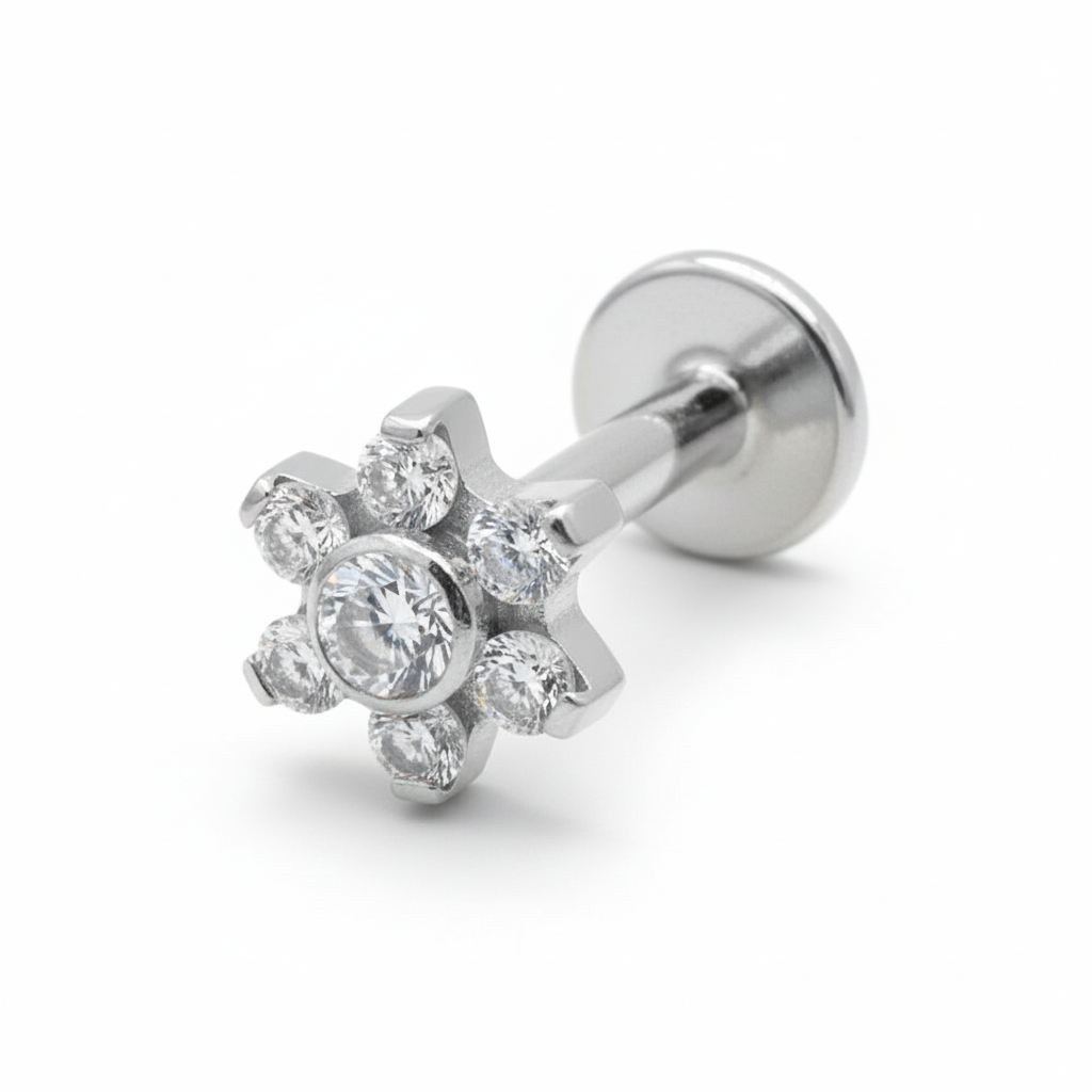 Titanium Crystal Flower Helix Ear Piercing TLBP-025