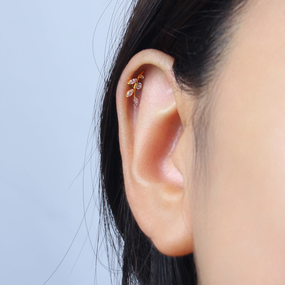 Titanium Crystal Leaf Helix Ear Piercing TLBP-026-L