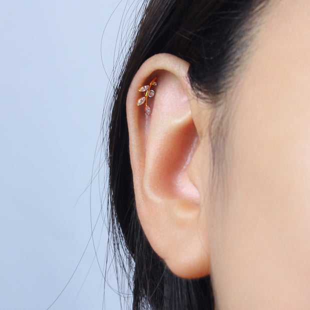Titanium Crystal Leaf Helix Ear Piercing TLB-026-L