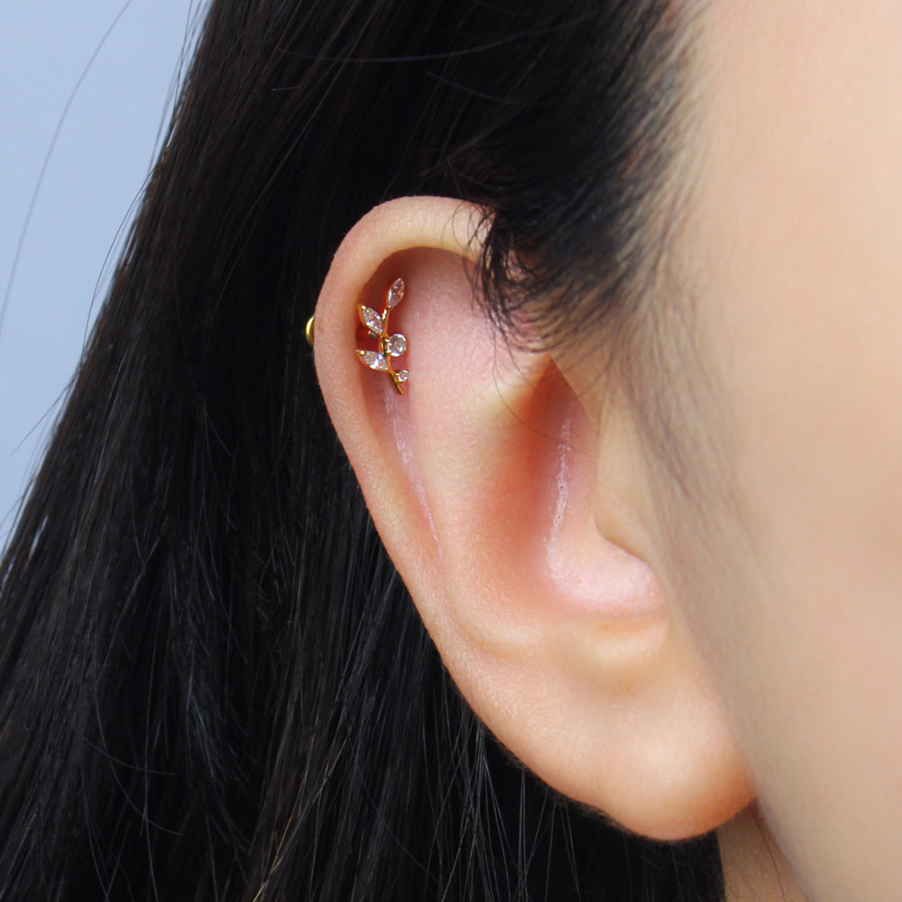 Titanium Crystal Leaf Helix Ear Piercing TLBP-026-R