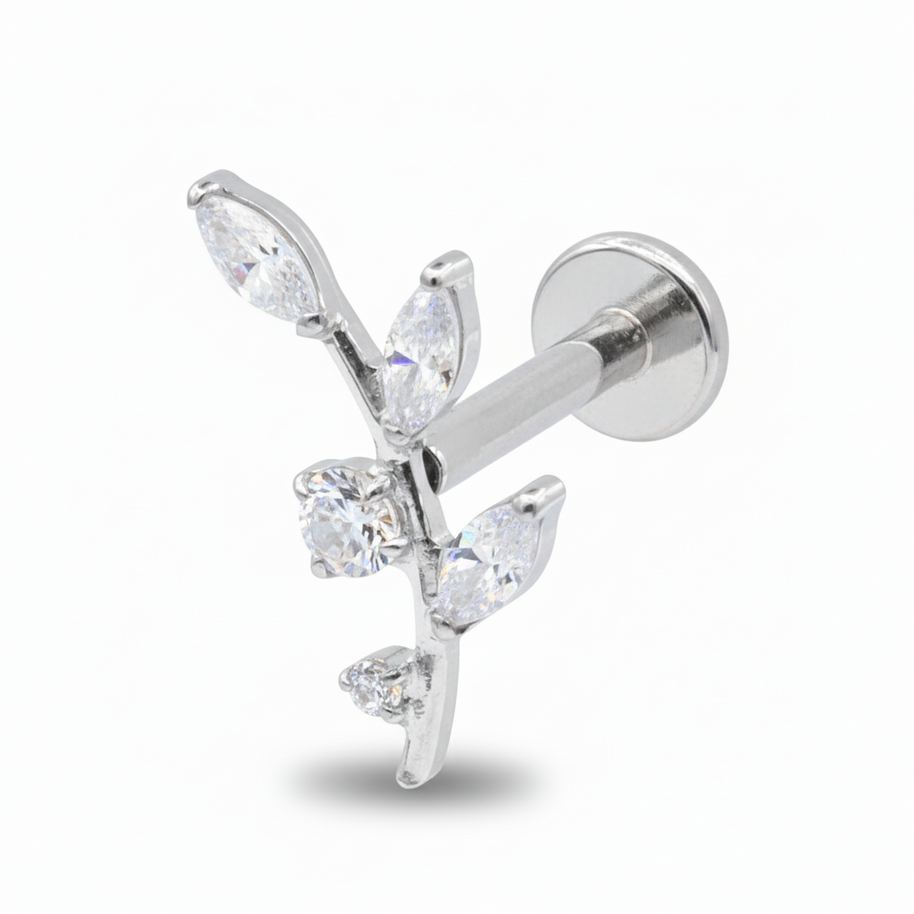 Titanium Crystal Leaf Helix Ear Piercing TLBP-026-L