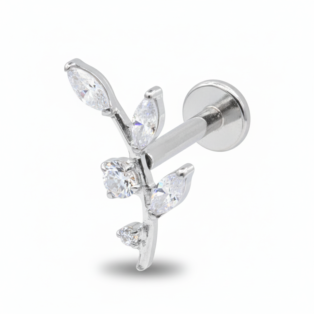 Titanium Crystal Leaf Helix Ear Piercing TLBP-026-L