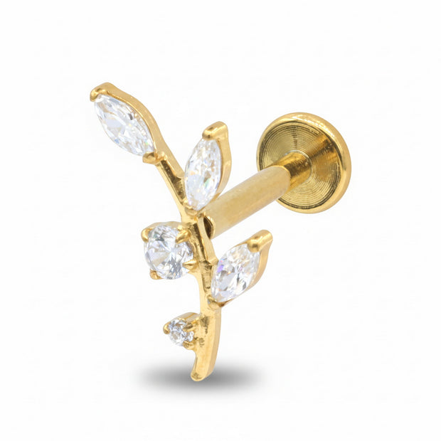Titanium Crystal Leaf Helix Ear Piercing TLB-026-L