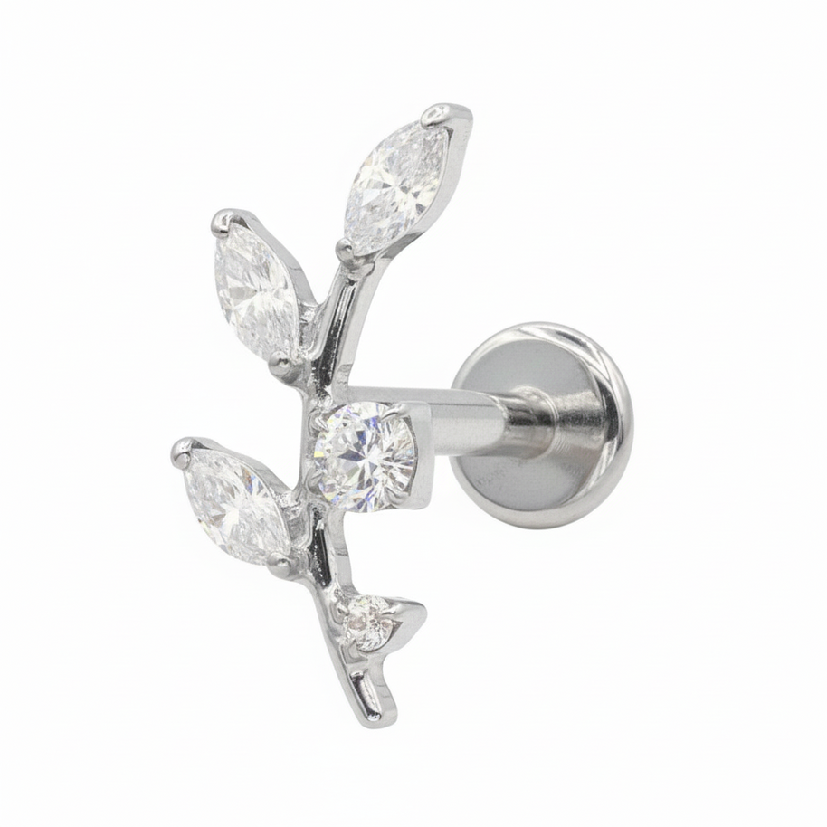 Titanium Crystal Leaf Helix Ear Piercing TLBP-026-R