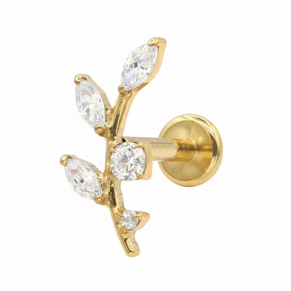 Titanium Crystal Leaf Helix Ear Piercing TLBP-026-R