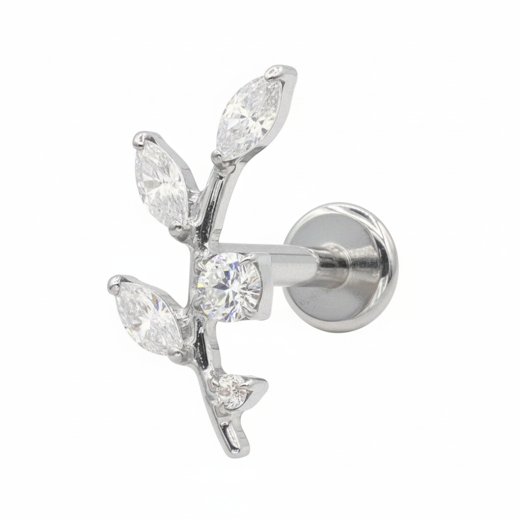 Titanium Crystal Leaf Helix Ear Piercing TLBP-026-R