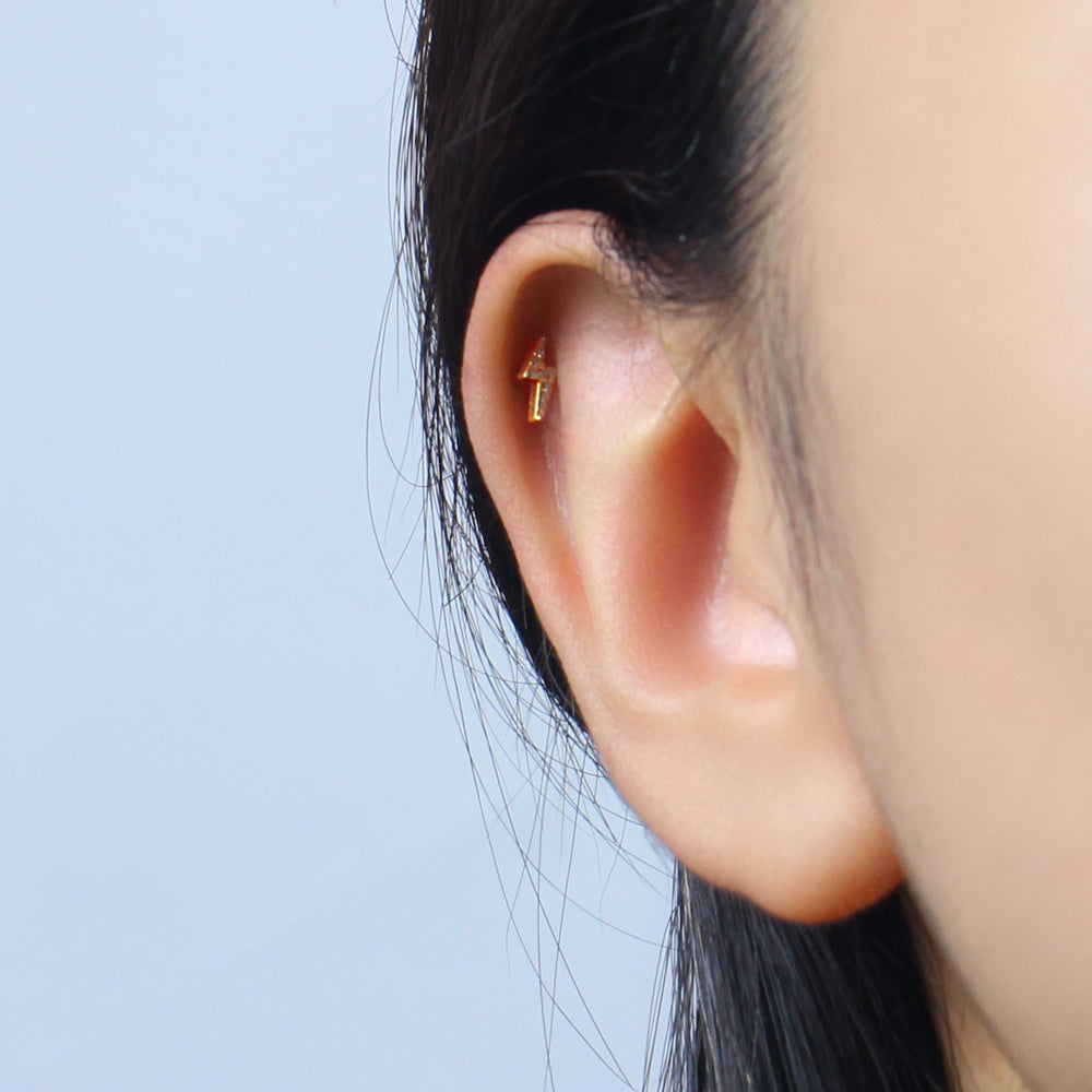 Titanium Lightning Crystal Helix Ear Piercing TLB-027