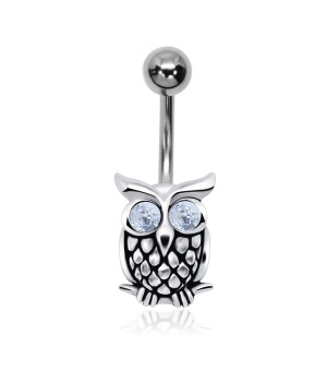 Stone Set Owl Belly Piercing BOWL-02